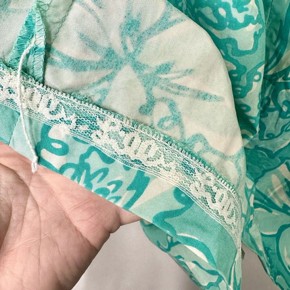 Vintage 90's Lilly Pulitzer Teal/Green Summer Silk Floral Skirt WM 12 - Picture 6 of 6